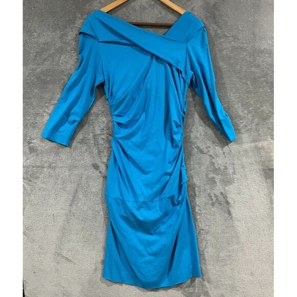 Diane Von Furstenberg Bentley Turquoise Stretch Ruched Faux Wrap Dress Sz M - Picture 5 of 10